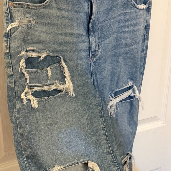 American Eagle Next Level Ripped Super High-Waisted Flare Jeans 18 Long - Picture 4 of 6
